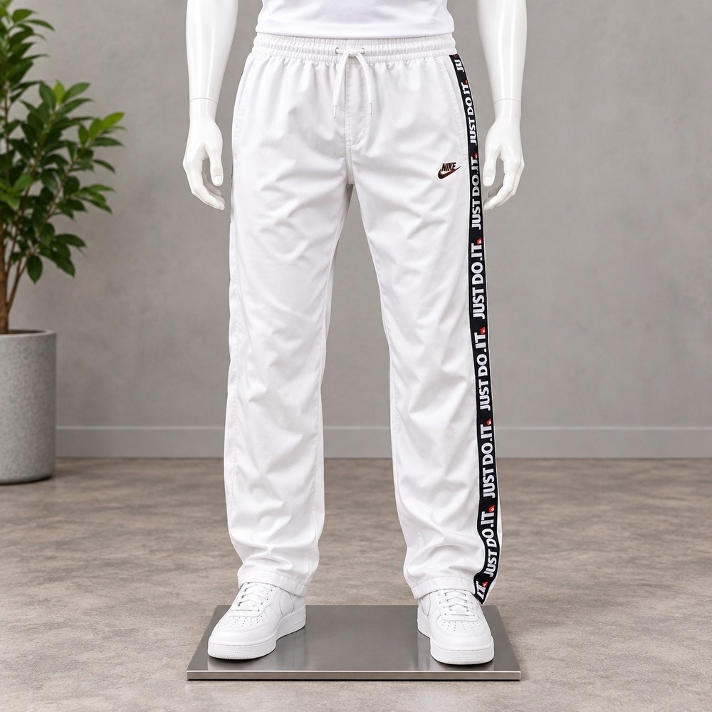 Nike Track Pants Mens XL White Just Do It Side Tape Logo Joggers Sweatpants